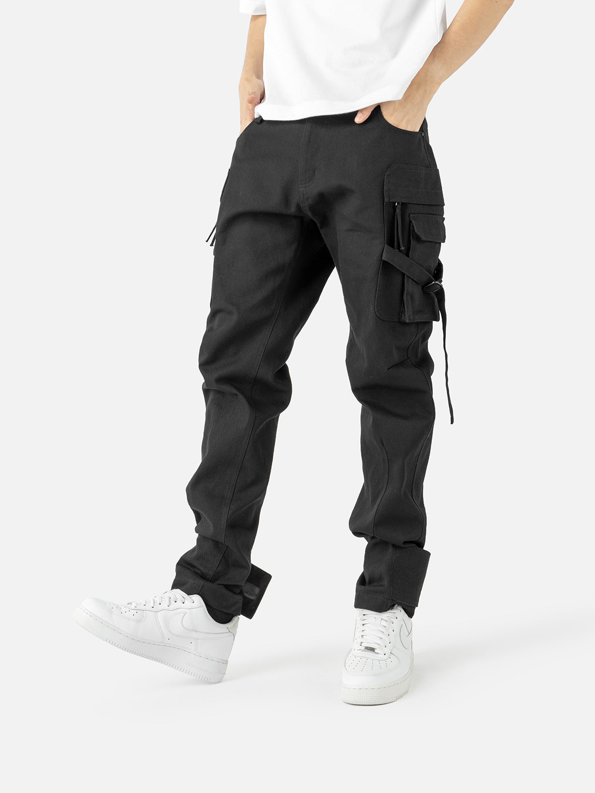 Street V Waist Zipper Detail Patched Flap Pocket Jogger Cargo Pants