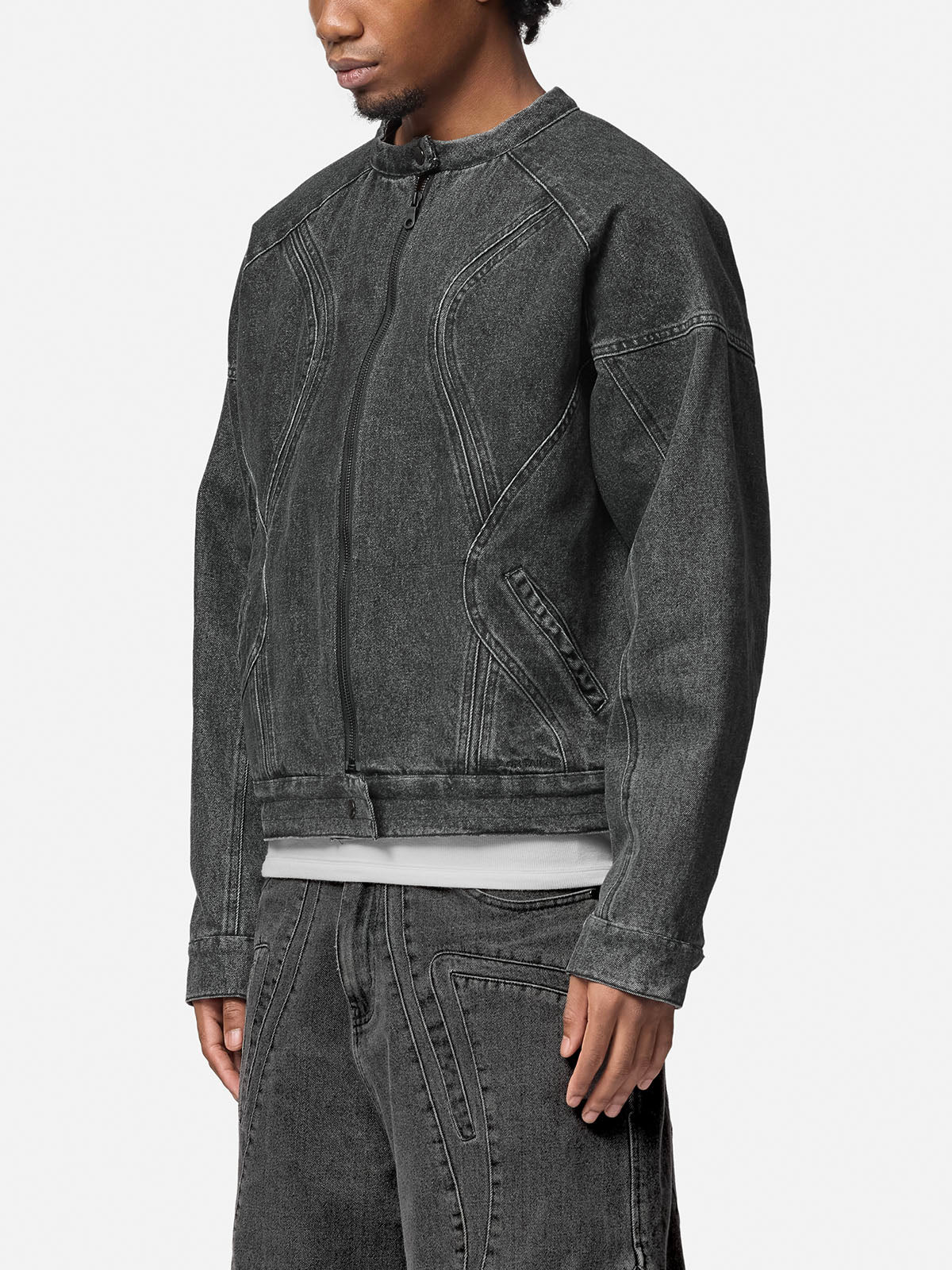 Lined Denim Biker Jacket