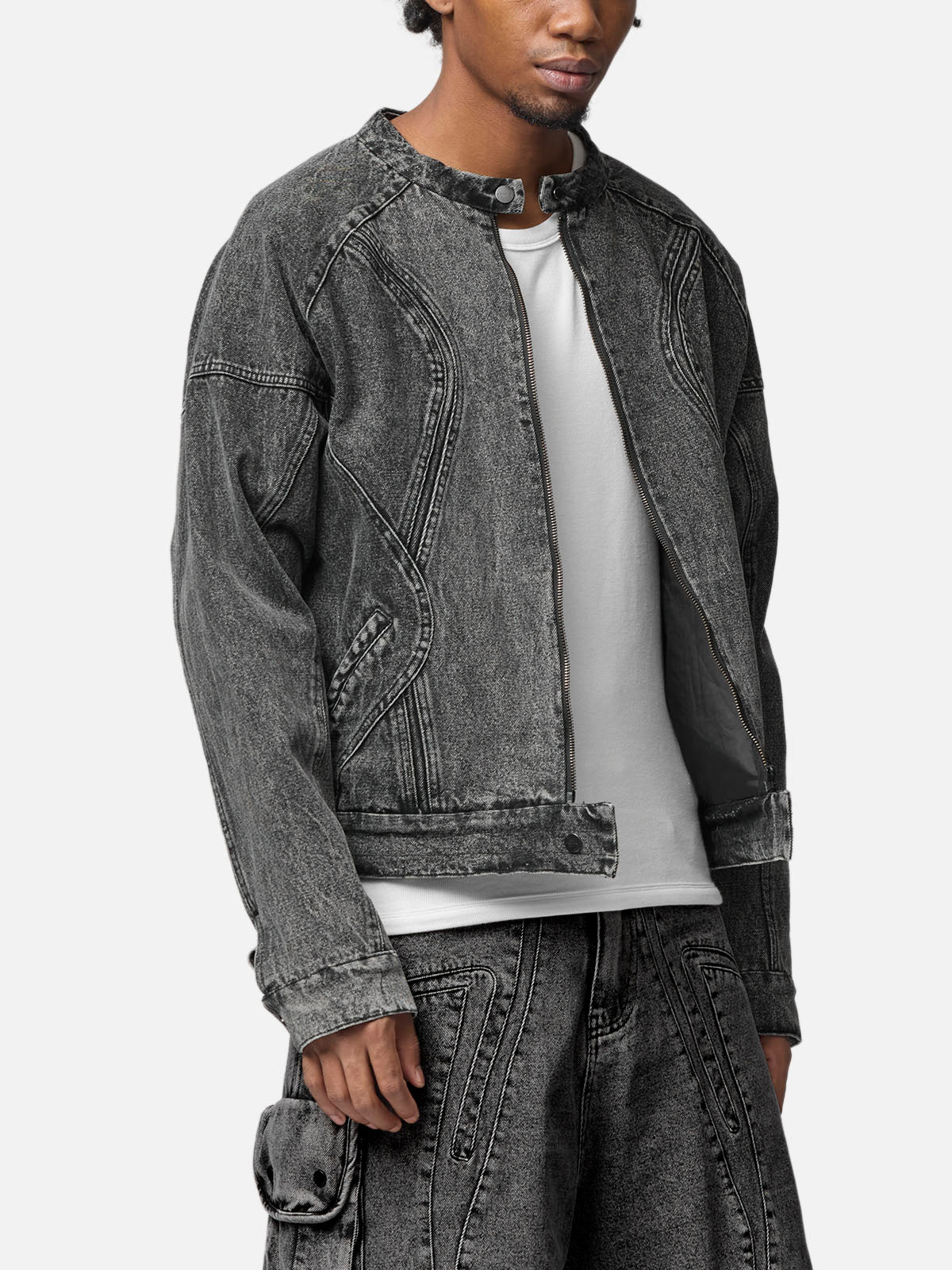 Lined Denim Biker Jacket