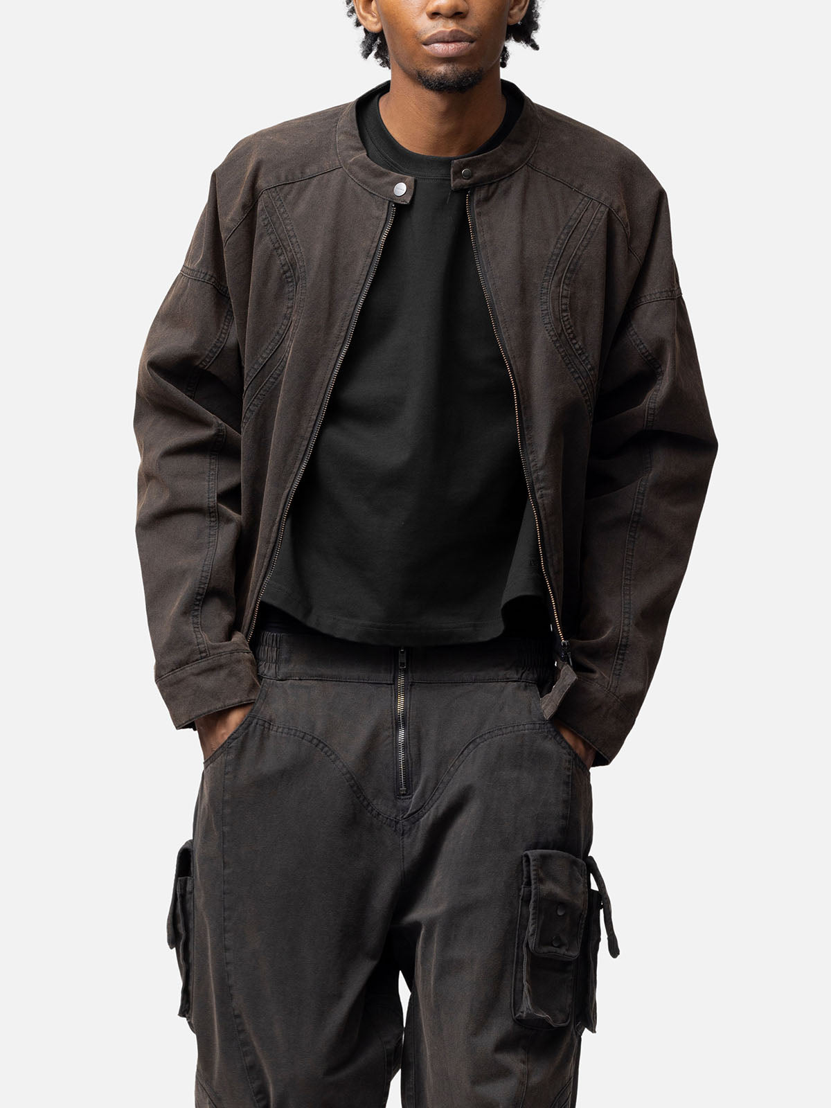 CANVAS BIKER JACKET RUST